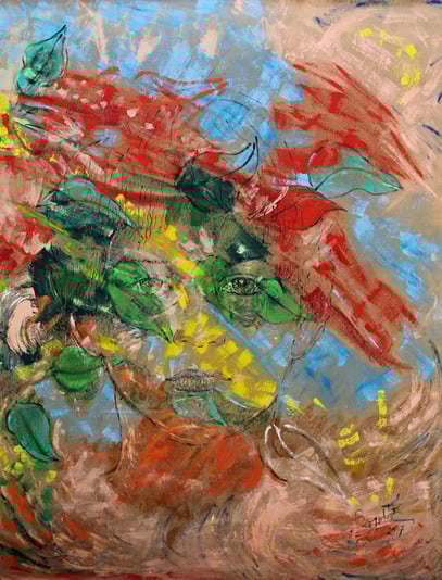 L'ENFANCE, acrylique sur jute, 3.30 m x 4 m, 2017