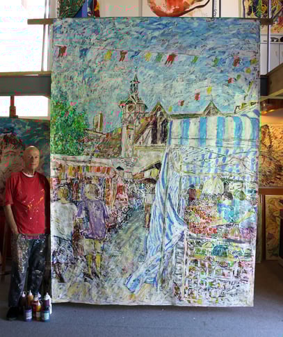 CASTILLONNÈS - Jour du marché, acrylique sur toile, 300 x 220 cm, 2019