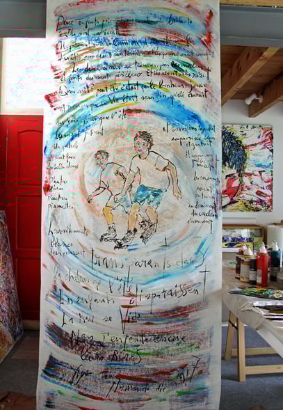 Avenida Italia avec Juan-Carlos, acrylique sur support synthétique, 240 x 100 cm, 2017