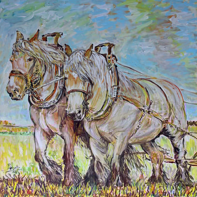 CHEVAUX DE TRAIT, acrylique sur toile, 100 x 100 cm, 2020