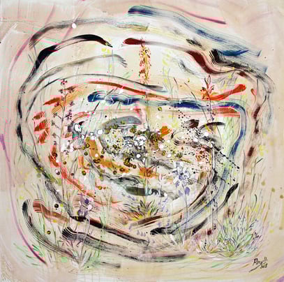 ORCHIS FEUILLES LÂCHES, acrylique sur toile, 100 x 100 cm, 2018