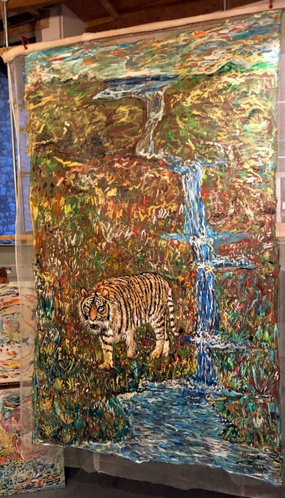 LA CASCADE, acrylique sur Papur, 2 m x 4 m, 2023