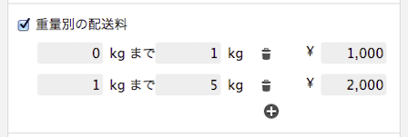 重量別の配送料