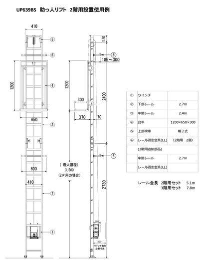 UP639BS　助っ人リフト　2階用設置使用例