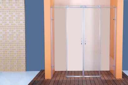 Mampara frontal de ducha de dos hojas correderas y dos hojas fijas