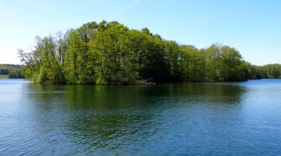 Blick von der Badestelle auf die Insel.