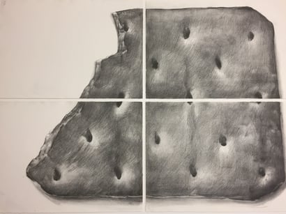  Bilder rahmen lassen: Zeichnung bestehend aus 4 Teilen (Bisquit) sind schwebend auf Trägerkarton fixiert.