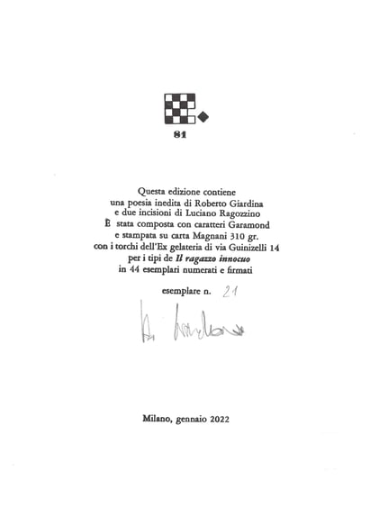 colophon numerato e firmato