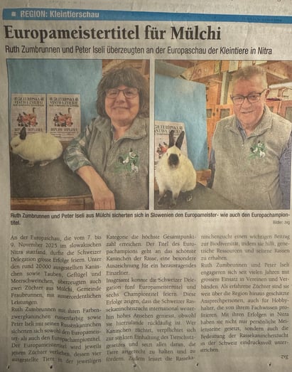 Dorfleist Mülchi in der Region mit dem Europameistertitel für die schönsten Kaninchen