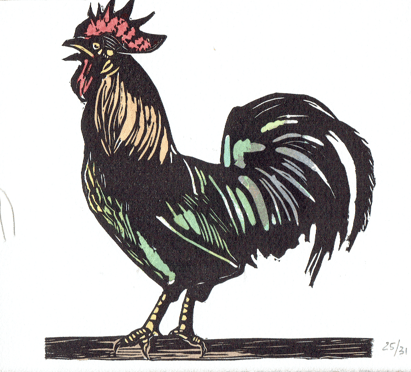 linoleografia acquerellata originale di Luciano Ragozzino