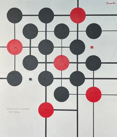 COSMIC RAY POINTS 2   455mm*530mm   F10   2025 acrylic on canvas, wood