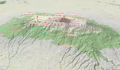 Karte Trekking Lemosho (Shira-Route oder Londorossi-Route) am Kilimanjaro