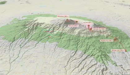 Karte Trekking Marangu (Coca-Cola-Route) am Kilimanjaro