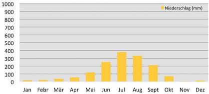 Klimadaten Niederschlag in Kathmandu