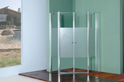 Mampara de ducha pentagonal con hojas pivotantes