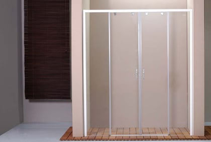 Mampara de ducha frontal de dos hojas correderas y dos fijos laterales