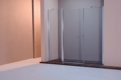 Mampara de ducha frontal de una hoja pivotante y dos laterales fijos