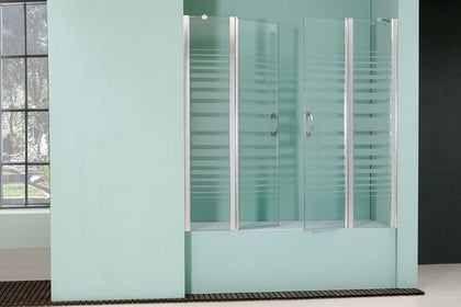 Mampara frontal de baño de dos hojas pivotantes y dos hojas fijas laterales