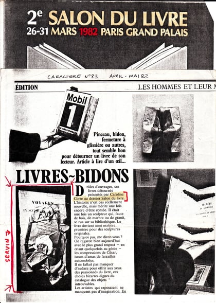 affiche du Salon du LIvre avec article de journal avec une oeuvre de SERVIN