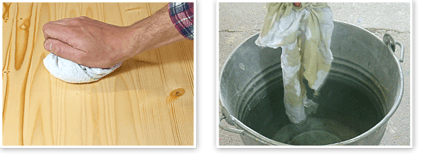 Autragen von Ölen. Wichtig: Überschüssiges Öl nach der Einwirkzeit mit einem trockenen Lappen gründlich abreiben. Gebrauchten Lappen feuersicher aufbewahren!