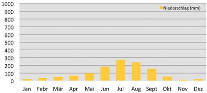 Klimadiagramm Niderschläge in Muktinath in Nepal