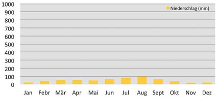 Klimadiagramm durchschnittliche Niederschläge beim Tilicho in Nepal
