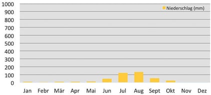 Klimadiagramm Niederschlagsmenge in Gokyo beim Mount Everest in Nepal