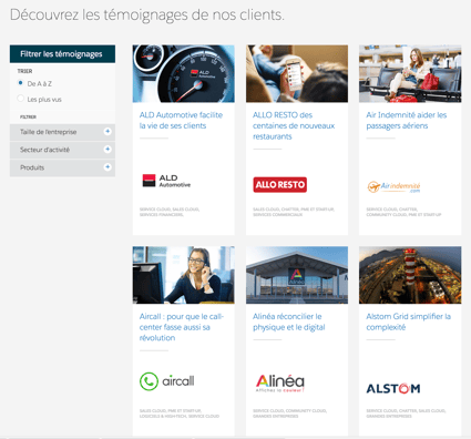 Liste d'avis clients / Communication témoignages