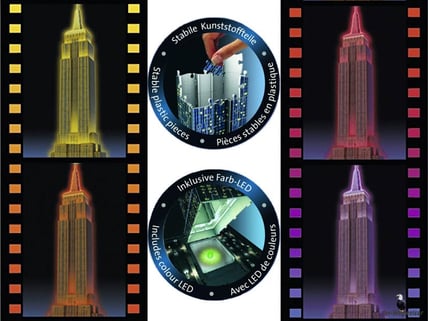 Die Besonderheit im Ravensburger 12566 Puzzle Paket ist, dass Sie einen mit knickbaren Kunststoffteilen Eiffelturm in 3D erstellen können.