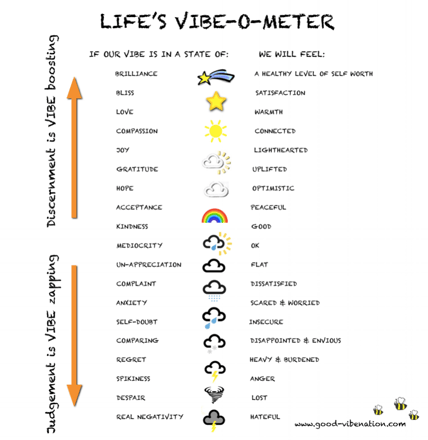 IF YOU CONSIDER THE ABOVE AS LIFE'S VIBE-O-METER WHERE WOULD YOU RATE YOUR VIBE TODAY?