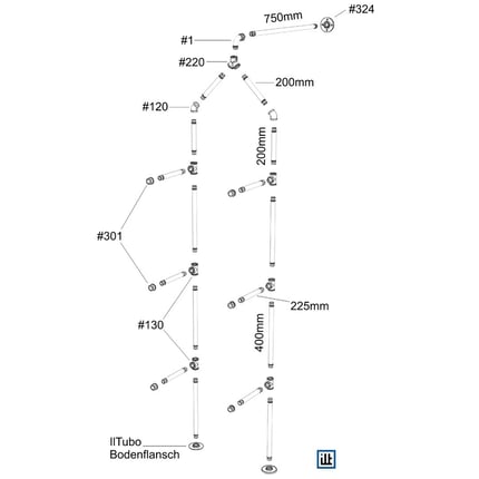 DIY Bauanleitung Explosionszeichnung für Kleiderstange aus Rohren Industrial