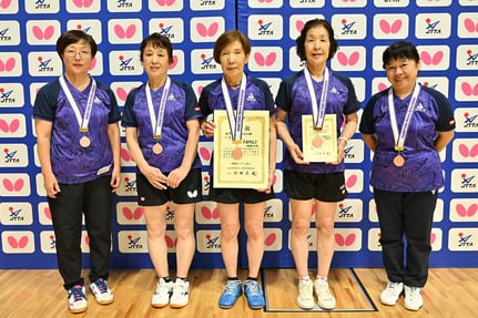 女子65歳以上の部　3位：FAMILY　©卓球レポート／バタフライ
