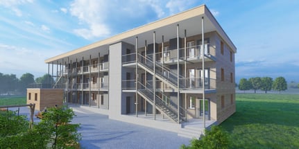 Der Asylpavillon mit Platz für 60 Personen soll in Feldbach gebaut werden und 5,65 Mio. Franken kosten. Bild: Gemeinde Hombrechtikon/Schiesser Architektur und Bauingenieur AG