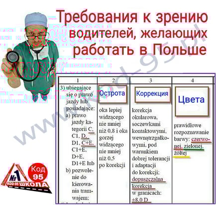 Требования к зрению водителей в Польше