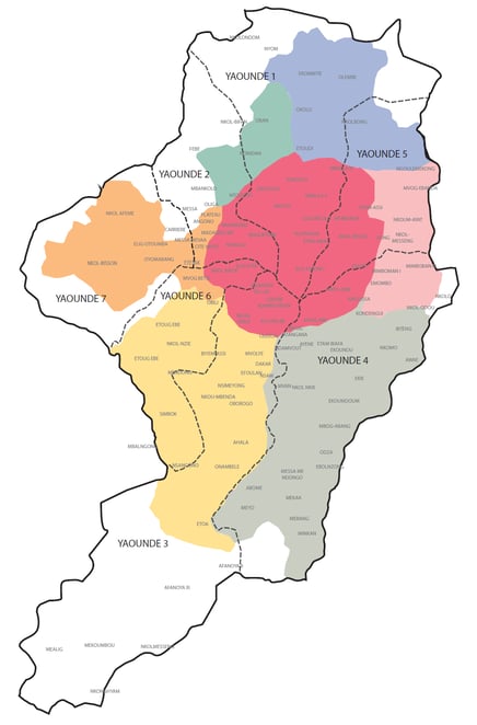 Yaoundé. Carte administrative et présentation des quartiers