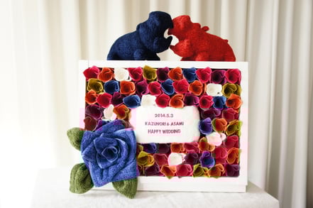 日付やお名前を刺繍したタオルをセンターに配置