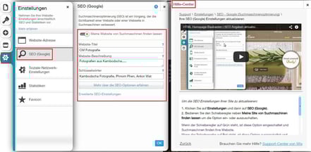 SEO Einstellungen der Webseite