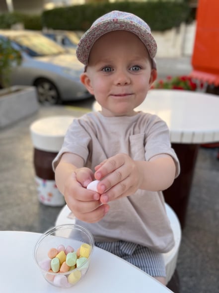 Im Waffelhaus habe ich Marshmellows geschenkt bekommen