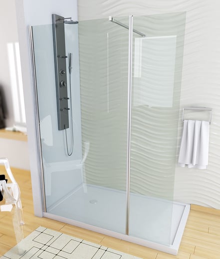 Mampara de ducha fijo + abatible (cristal transparente) en MAMPATEC (Murcia)