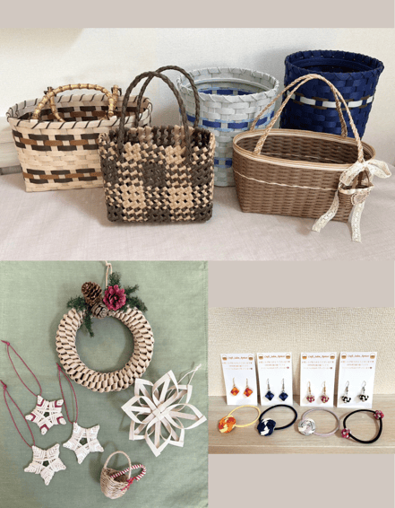 紙バンドのかごバックや小物の販売と、北欧のクリスマスをイメージしたオーナメントのワークショップ/ Craft_Salon_Apricot　手仕事屋杏