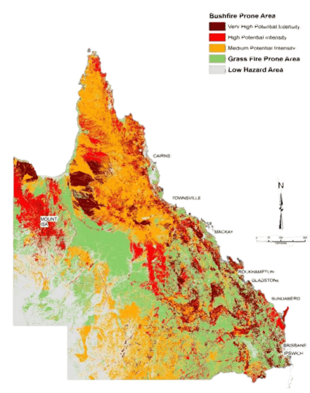 Figure 1: Bushfire Prone Area Map for Qld (Leonard et al., 2014)
