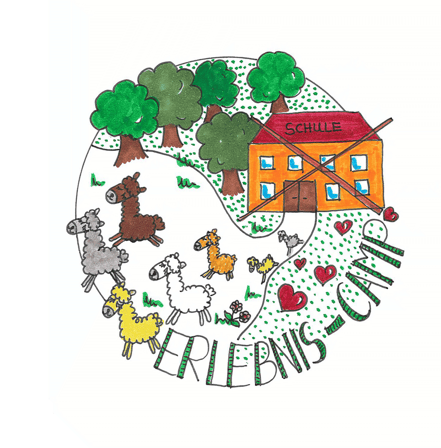 Logo, Alpaka, Lama, Alpakas, Lamas, Herde, Schule, Ferien, Schulferien, Feriencamp, Erlebniscamp, Bäume, Herde, Kinder, Kind, Schulfrei, Spaß, spielen, Schnitzeljagd, Bauernhof, Tier, Tiere