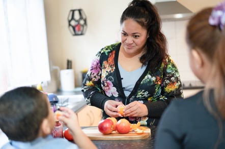 Mother and children in kitchen