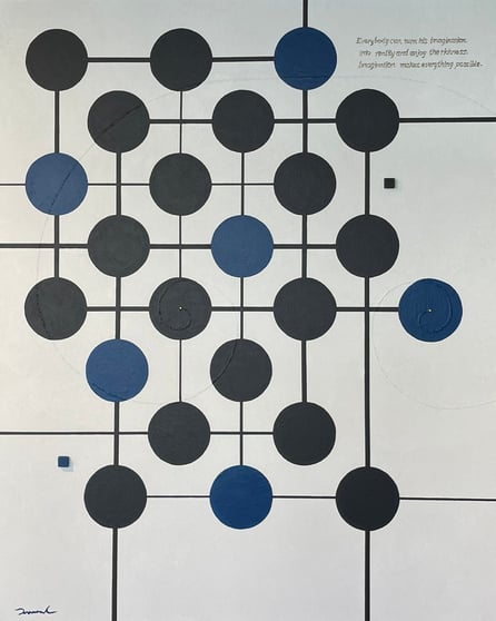 COSMIC RAY POINTS 1   530mm*652mm   F15   2025 acrylic on canvas, wood