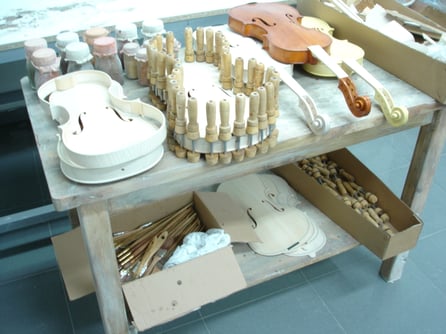 Ambientacion del taller de un luthier, para la exposición "Música, más Música", Cosmocaixa.
