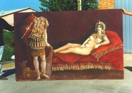 Forillo escenográfico pintado, para publicidad