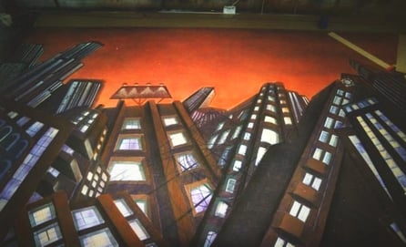 Telón pintado a mano 12 x 9 metros, Spot Moviestar.