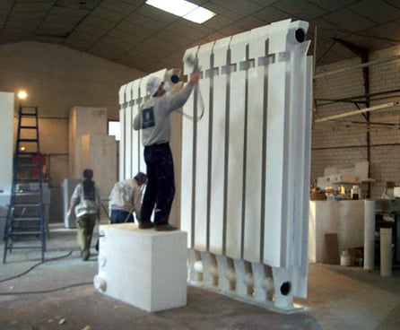 Reclamo, Corporeo Ferial, Ficticio de Radiador Gigante, iba colocado en un giratorio sobre el techo de un stand. Feria de Climatización.