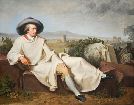 Retrato de Goethe en la campiña, pintado en 1787 en Roma por Johann Heinrich Wilhelm Tischbein (1751–1829).