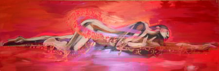 1,31*0,44 m  Acryl auf Holzplatte / Liegender Akt